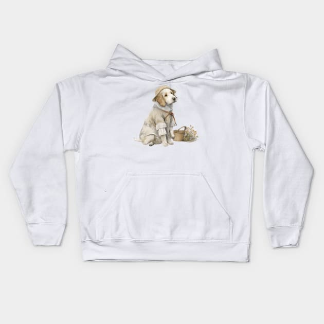 Puppy dog in outfit Kids Hoodie by VelvetEasel